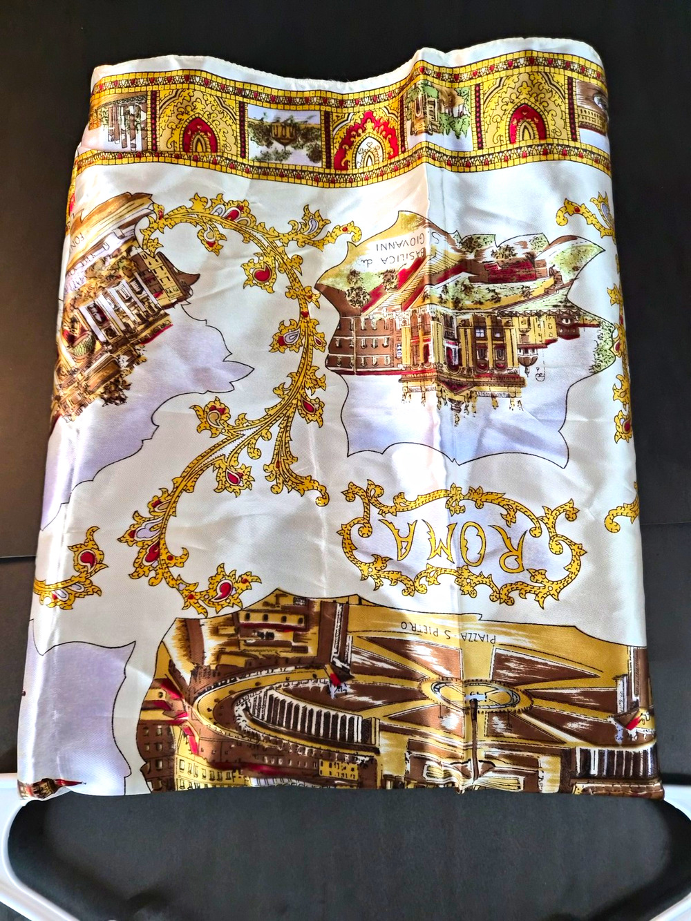 Roma Italy Pictorial Landmarks Satin Square Scarf Polyester 27x27 Multicolor